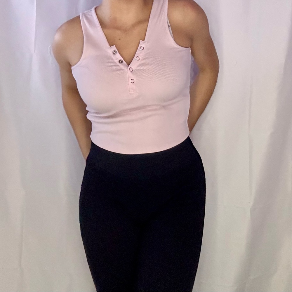 Pink Sleeveless Ribbed Top